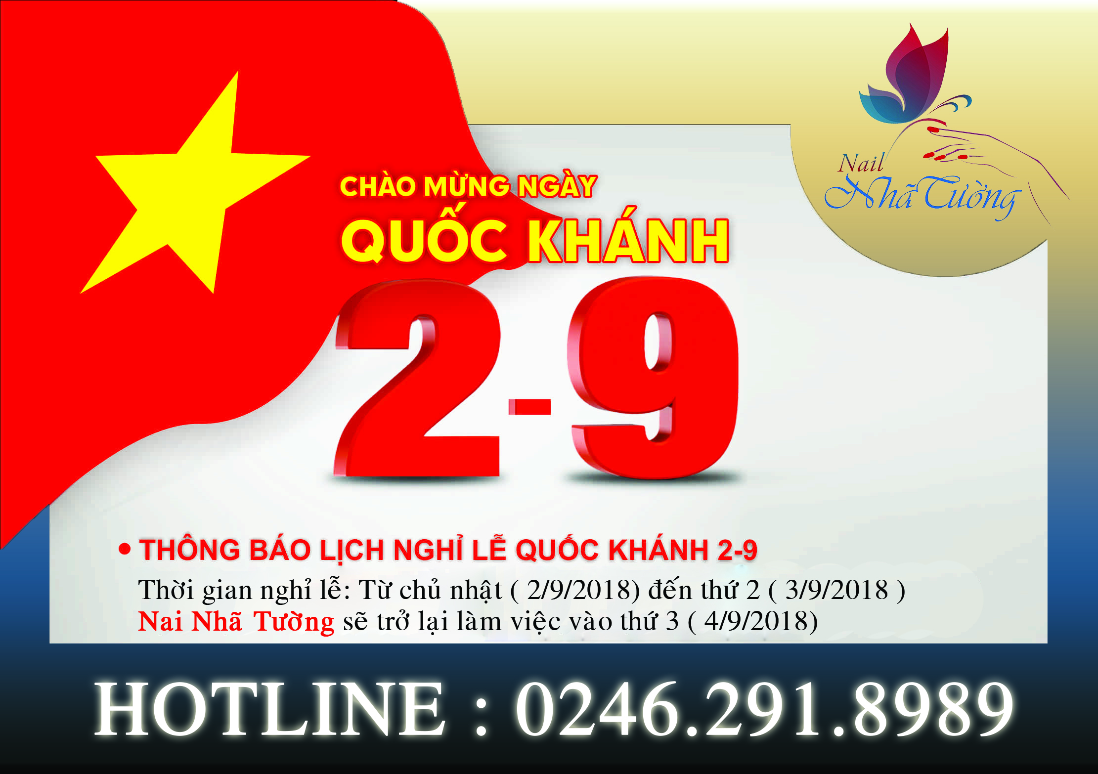 Thông báo nghỉ lễ Quốc Khánh mùng 2 tháng 9